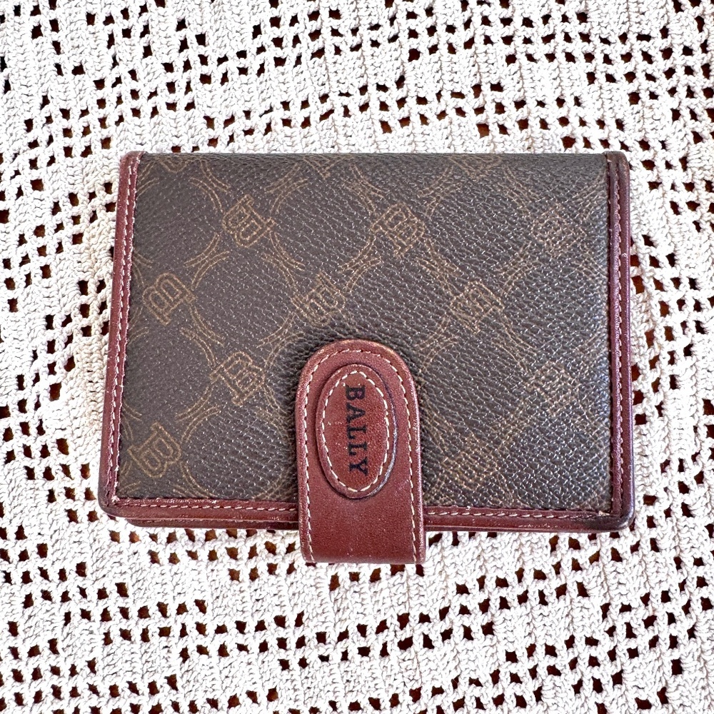 Bally Vintage Monogram Lattice Leather Wallet & Card Holder EUC like new